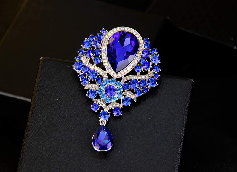 Axmerdal Wedding Bridal Big Crystal Rhinestone Bouquet Brooch Pin for Women (navy blue) - Image 4